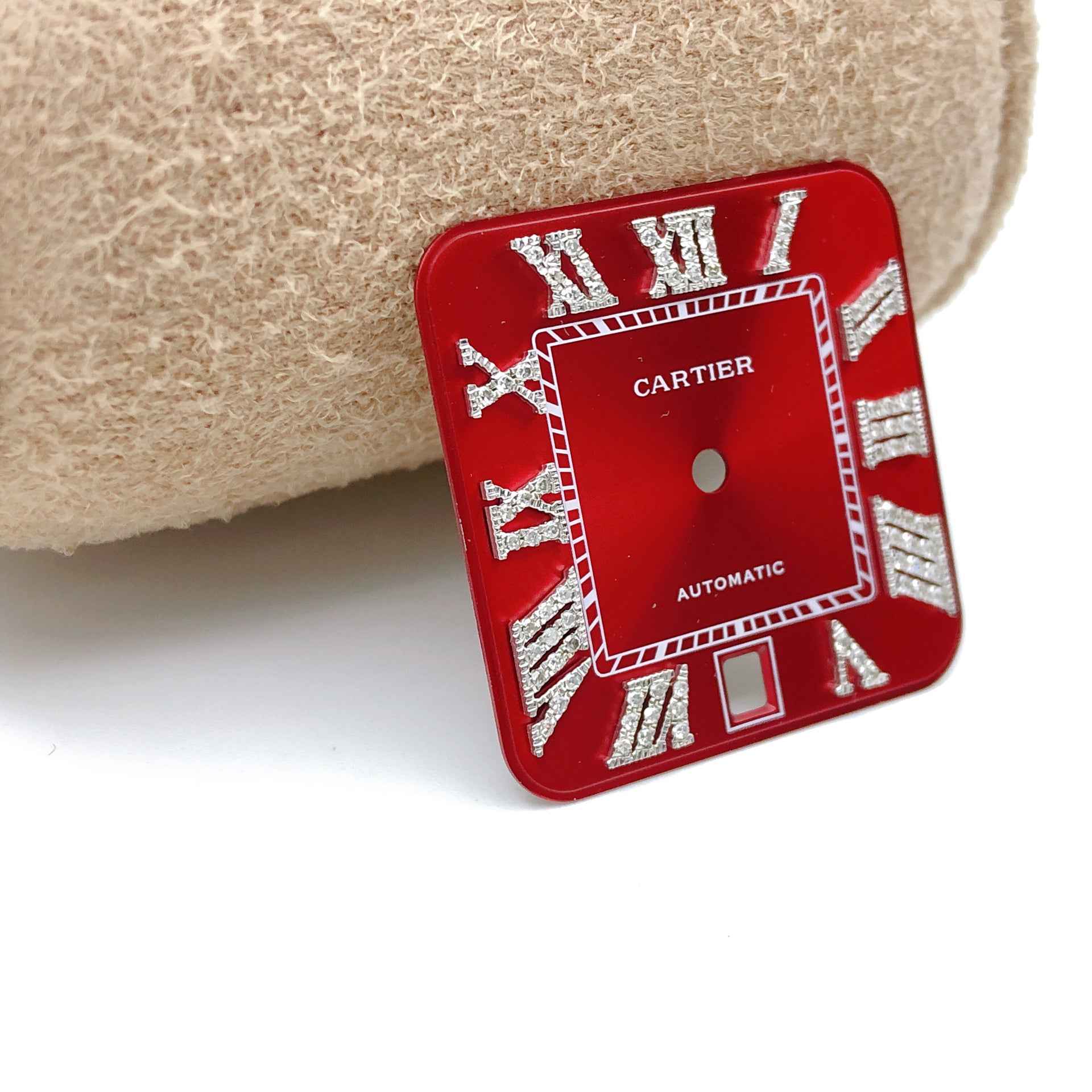 Cartier Santos Large Custom Red Roman Numeral Diamond Dial