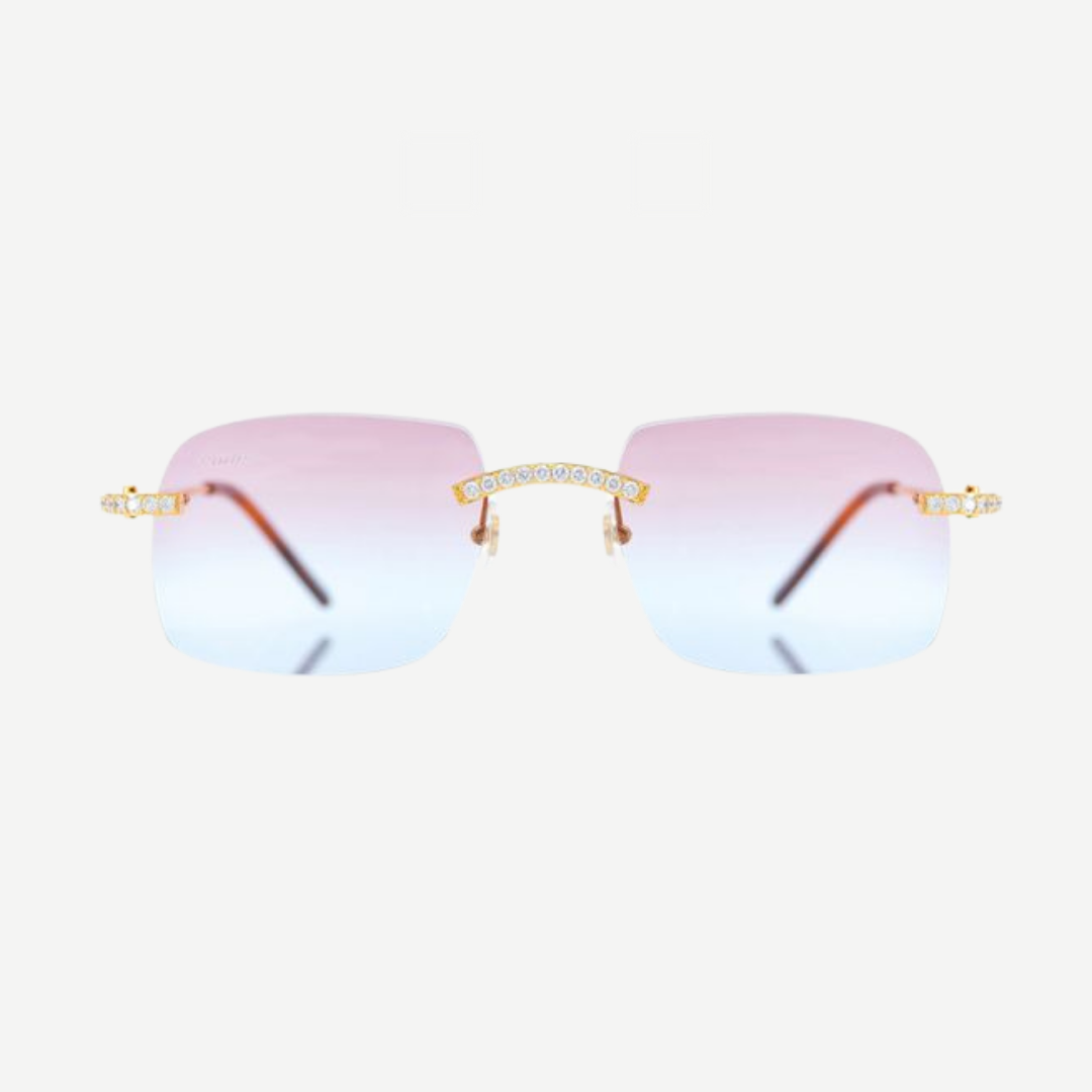 Cartier Tone Glasses Iced Out Diamond Rimless Yellow