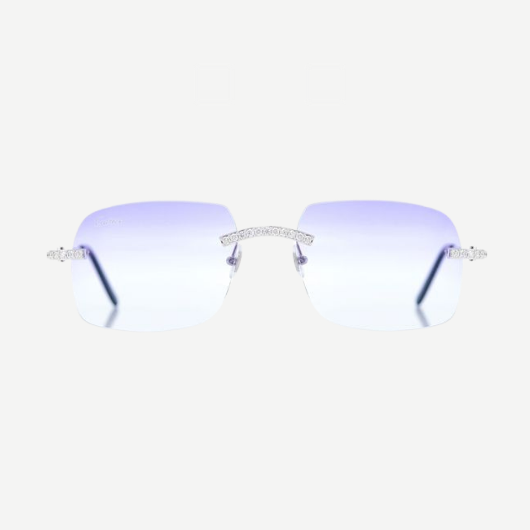 Cartier White Tone Glasses Iced Out Diamond Rimless White