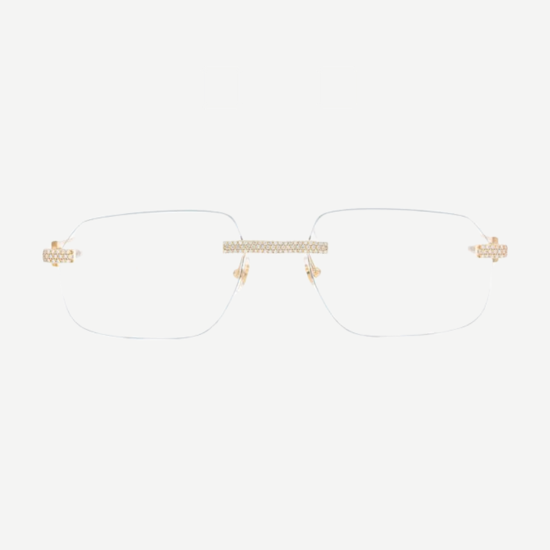 Cartier Gold and Transparent Glasses Iced Out Diamond Rimless White