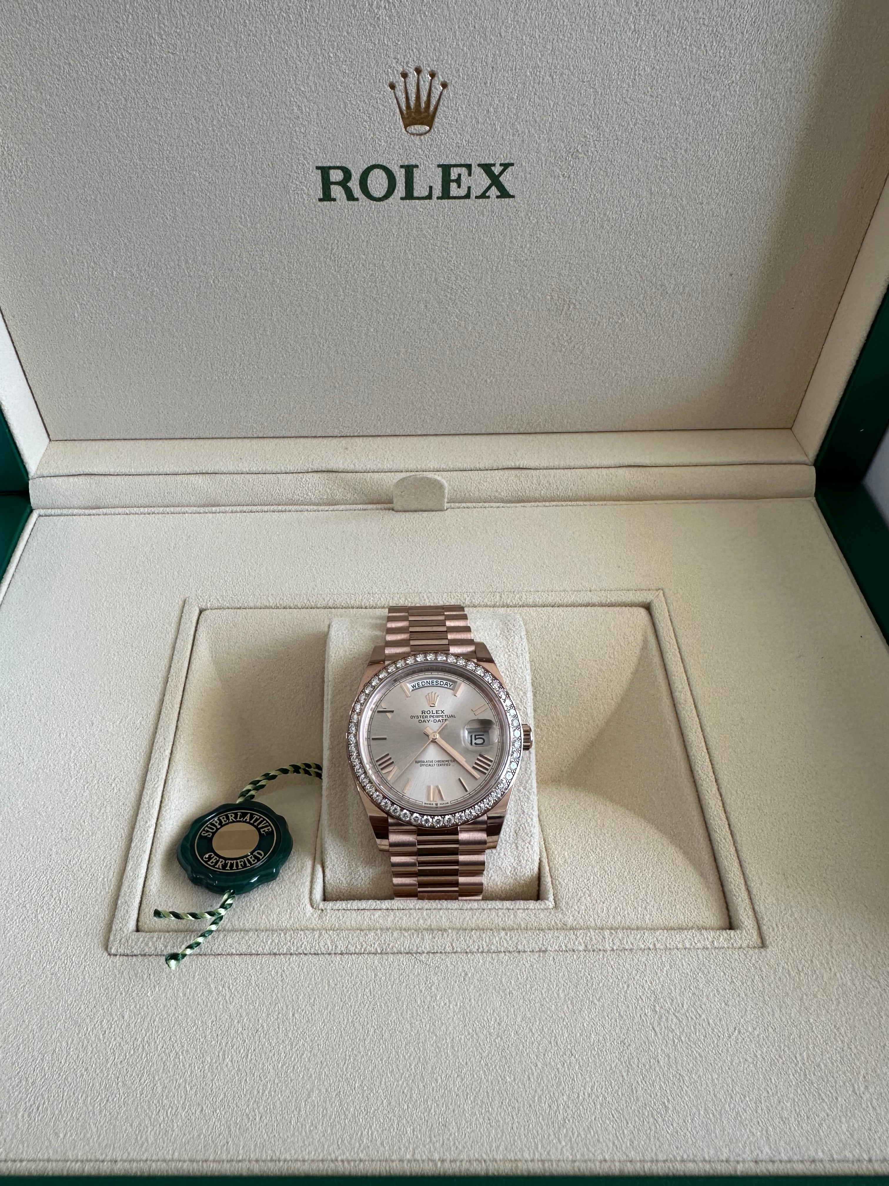 Rolex Ever-Rose Gold Daydate 40 Factory Diamond Bezel - 228345RBR