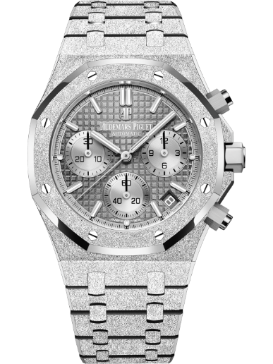 ROYAL OAK FROSTED GOLD SELFWINDING CHRONOGRAPH 41MM HAMMERED 18-CARAT WHITE GOLD BRACELET GREY DIAL WITH GRANDE TAPISSERIE PATTERN HAMMERED 18-CARAT WHITE GOLD CASE