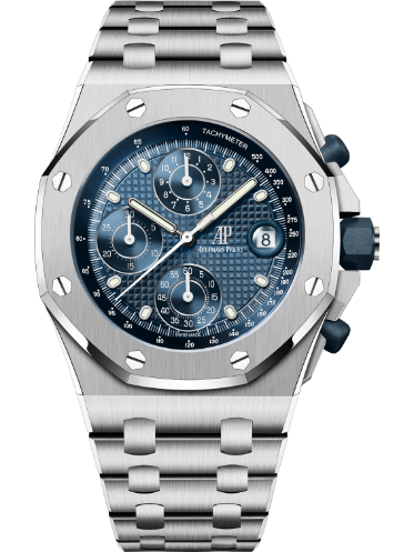 ROYAL OAK OFFSHORE SELFWINDING CHRONOGRAPH 42MM STAINLESS STEEL BRACELET BLUE DIAL WITH PETITE TAPISSERIE PATTERN STAINLESS STEEL CASE