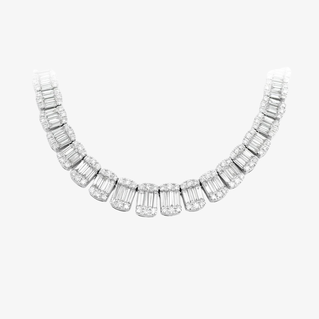 Graduated Baguette & Round Link Necklace 10K Gold