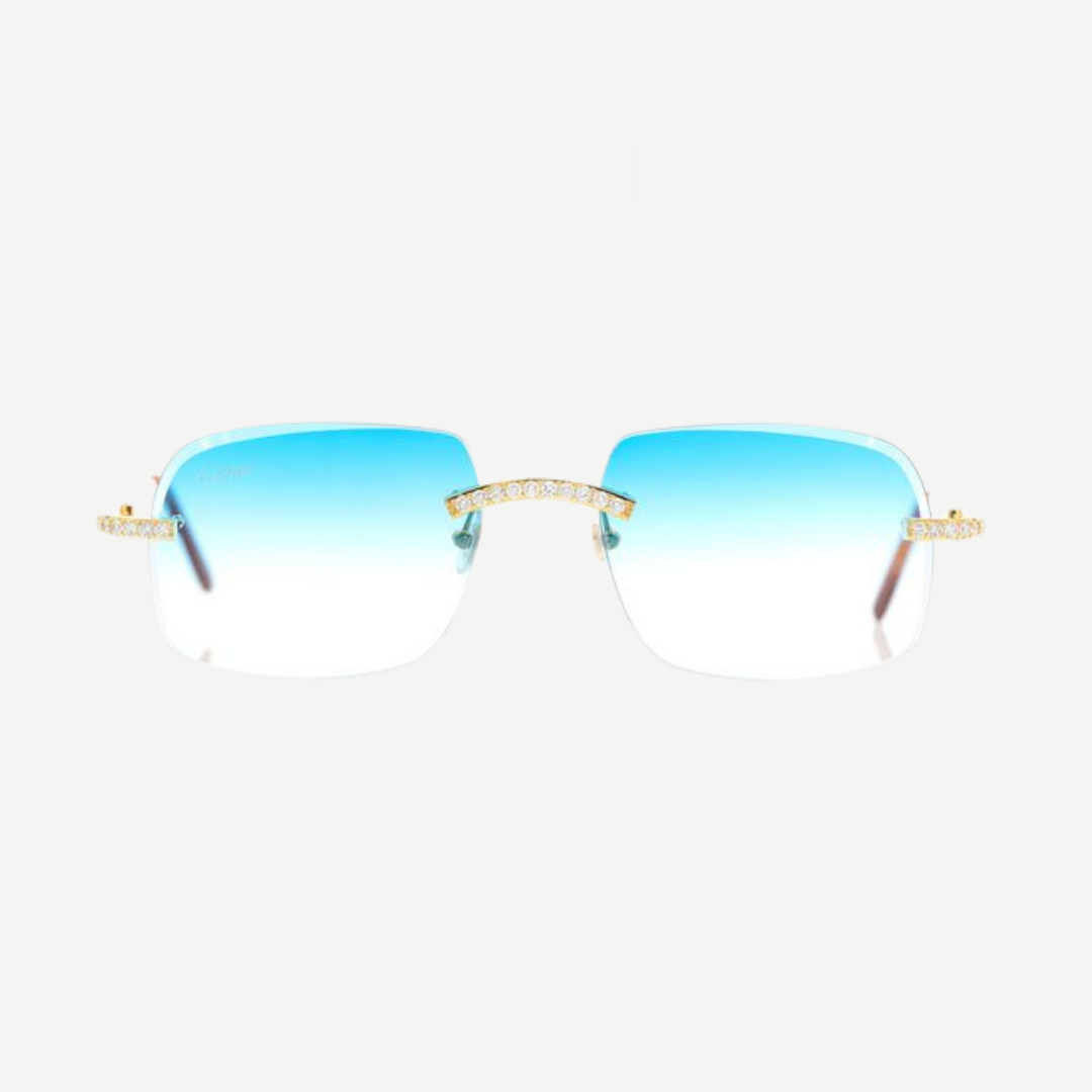 Cartier Blue Fade Glasses Iced Out Diamond Rimless Yellow