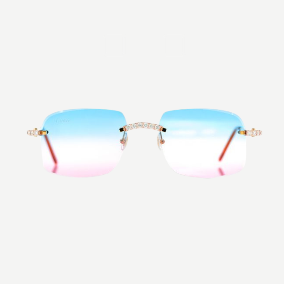 Cartier Tone Glasses Iced Out Diamond Rimless Rose