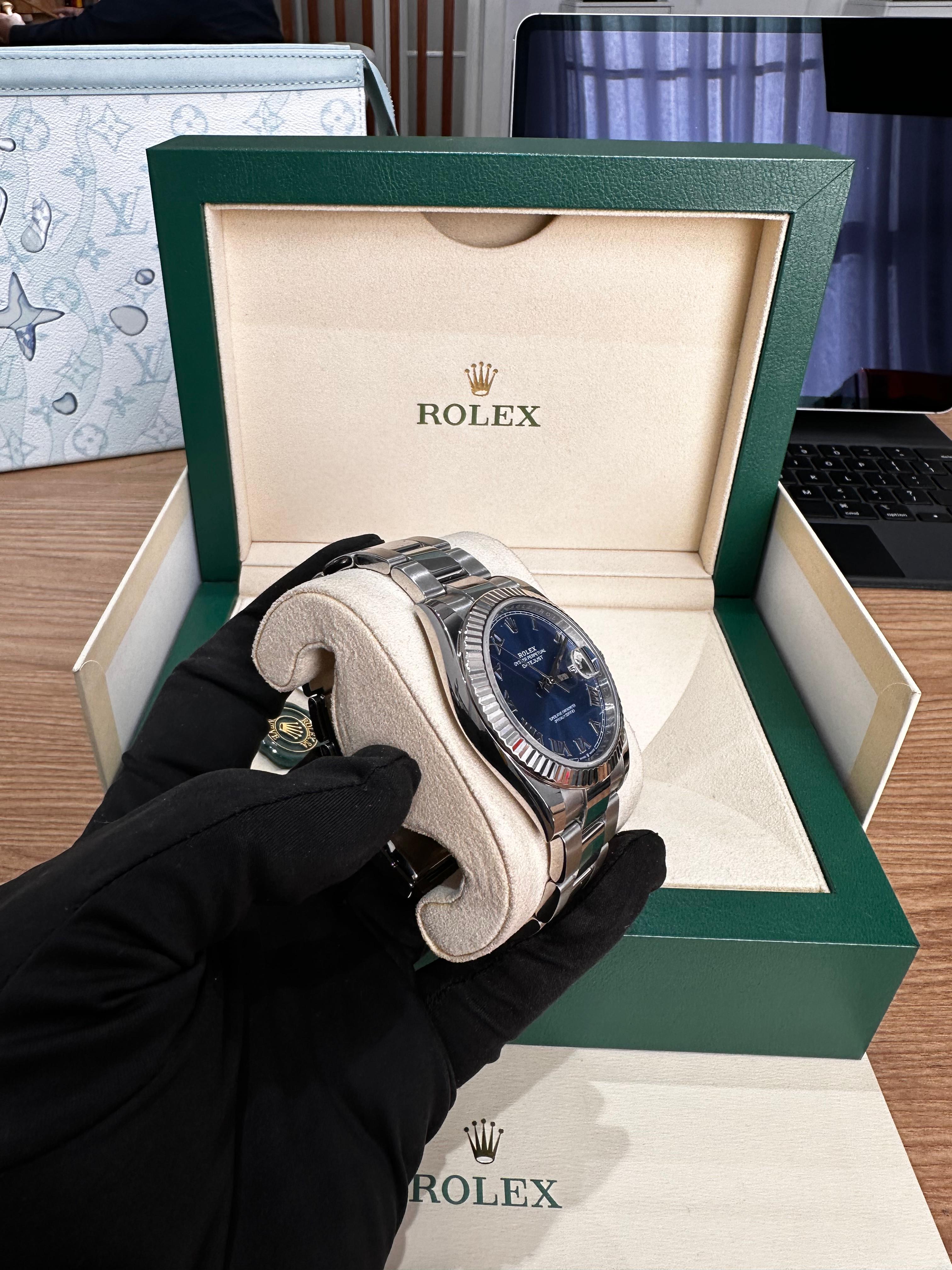 Rolex Datejust 41 Fluted Bezel Oyster Bracelet Blue Roman Azzuro Dial