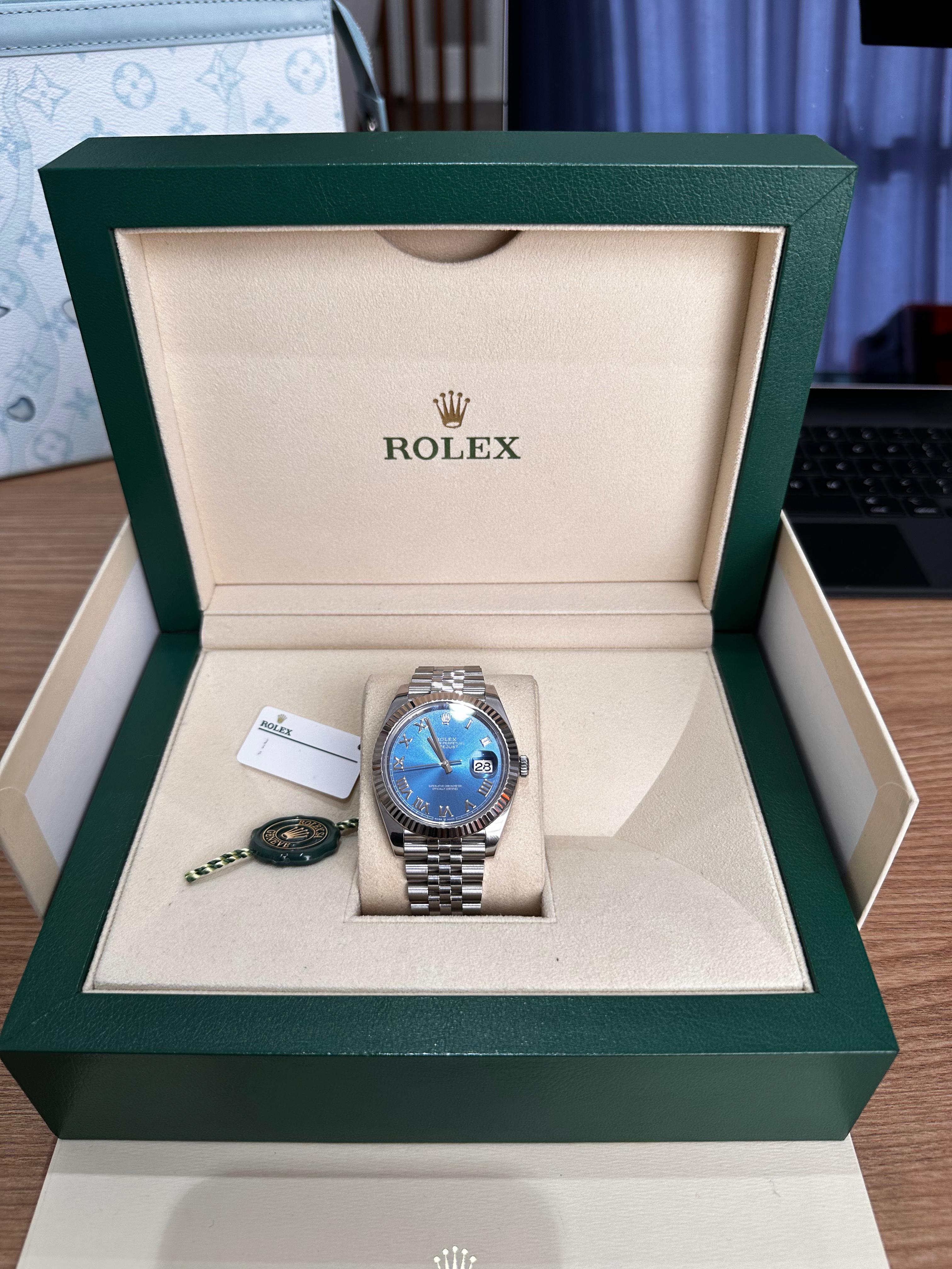 Rolex Datejust 41 Fluted Bezel Jubilee Bracelet Blue Roman Azzuro